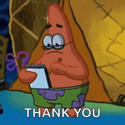Patrick Star From Spongebob Squarepants Is Holding A Notepad And Saying " Thank You " GIF