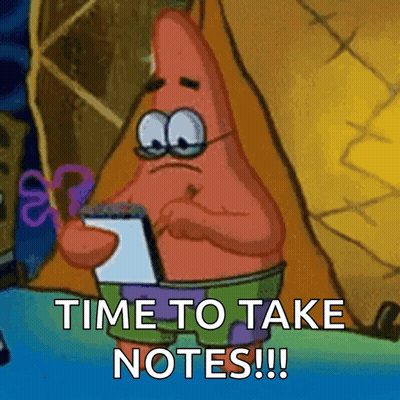 Patrick Star From Spongebob Squarepants Is Holding A Notepad And Says Time To Take Notes GIF
