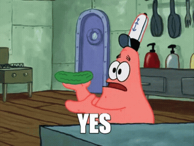 Patrick Star From Spongebob Squarepants Is Holding A Pickle And Saying " Yes " GIF