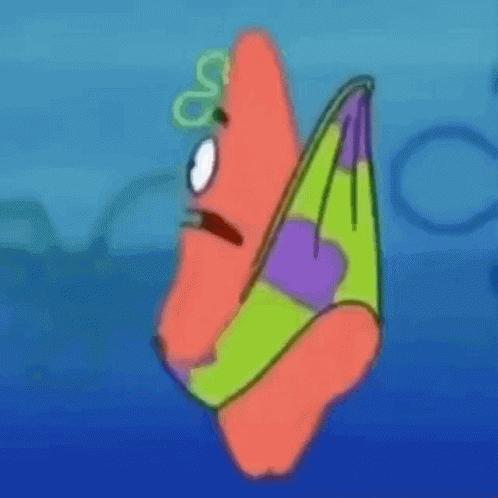 Patrick Star From Spongebob Squarepants Is Holding A Purple And Green Bag . GIF
