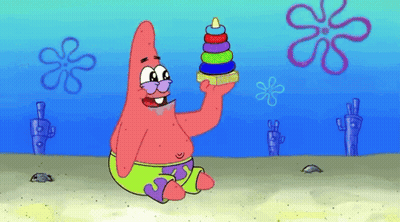 Patrick Star From Spongebob Squarepants Is Holding A Stack Of Rings GIF