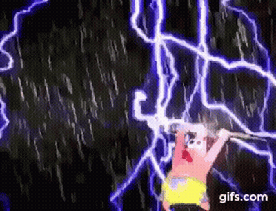Patrick Star From Spongebob Squarepants Is Holding A Stick In Front Of A Lightning Storm . GIF