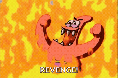 Patrick Star From Spongebob Squarepants Is Holding His Arms Up In The Air While Screaming Revenge . GIF