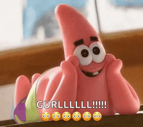 Patrick Star From Spongebob Squarepants Is Laying Down On A Table With His Hands On His Face . GIF