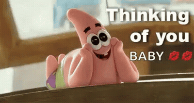 Patrick Star From Spongebob Squarepants Is Laying On A Table With His Hands On His Face And Thinking Of You Baby . GIF
