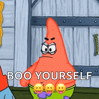 Patrick Star From Spongebob Squarepants Is Making A Funny Face And Says Boo Yourself . GIF