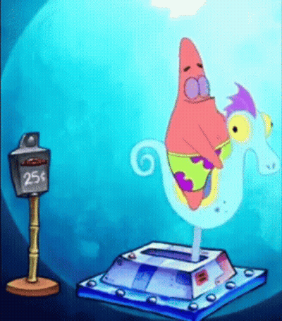 Patrick Star From Spongebob Squarepants Is Riding A Merry Go Round . GIF