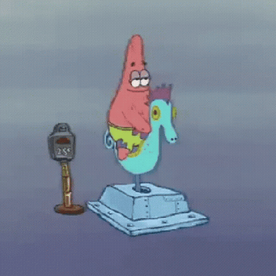 Patrick Star From Spongebob Squarepants Is Riding A Seahorse On A Statue . GIF