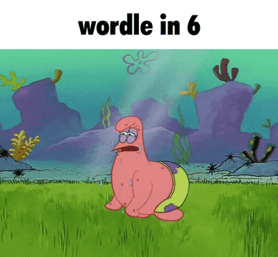 Patrick Star From Spongebob Squarepants Is Sitting In The Grass With The Words Wordle In 6 Above Him GIF