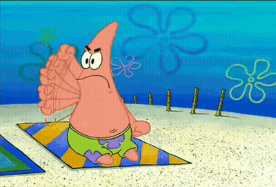 Patrick Star From Spongebob Squarepants Is Sitting On A Colorful Towel On The Beach . GIF