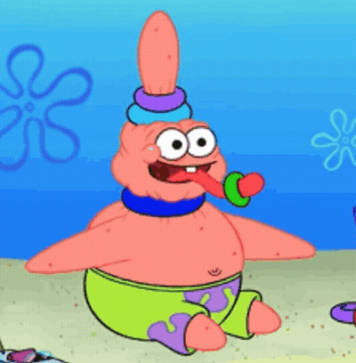 Patrick Star From Spongebob Squarepants Is Sitting On The Beach With His Tongue Out GIF