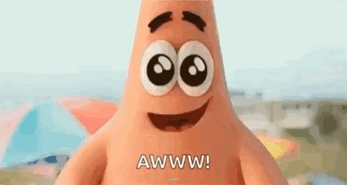 Patrick Star From Spongebob Squarepants Is Smiling And Crying With Tears Coming Out Of His Eyes . GIF