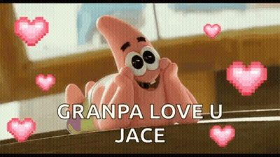 Patrick Star From Spongebob Squarepants Is Smiling And Surrounded By Pink Hearts . GIF