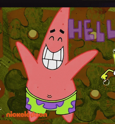 Patrick Star From Spongebob Squarepants Is Smiling With The Word Hello Behind Him GIF