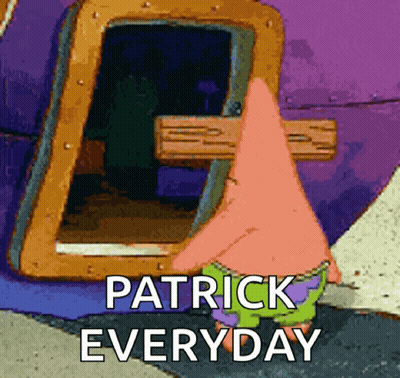 Patrick Star From Spongebob Squarepants Is Standing In Front Of A Door That Says Patrick Everyday GIF