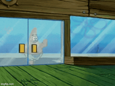Patrick Star From Spongebob Squarepants Is Standing In Front Of A Glass Door . GIF