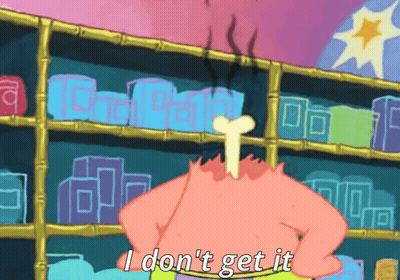 Patrick Star From Spongebob Squarepants Is Standing In Front Of A Store Shelf With A Bone Sticking Out Of His Head . GIF