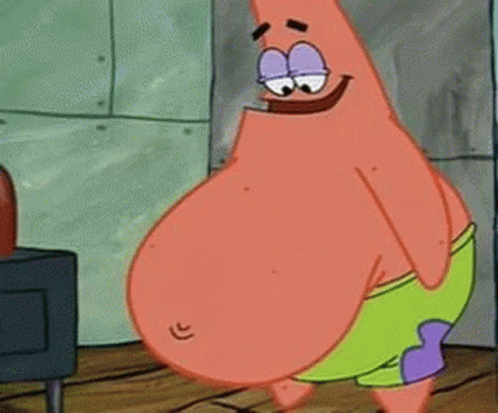 Patrick Star Standing In Front Of TV With Big Belly GIF