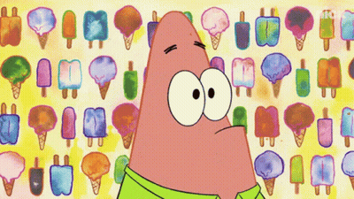Patrick Star From Spongebob Squarepants Is Standing In Front Of A Wall Of Ice Cream GIF
