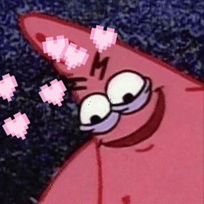 Patrick Star From Spongebob Squarepants Is Surrounded By Pink Hearts And Has A Letter M On His Forehead . GIF
