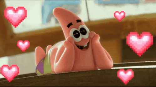 Patrick Star From Spongebob Squarepants Is Surrounded By Pixelated Hearts GIF