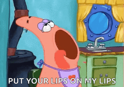 Patrick Star From Spongebob Squarepants Is Wearing A Pink Apron And Saying Put Your Lips On My Lips GIF