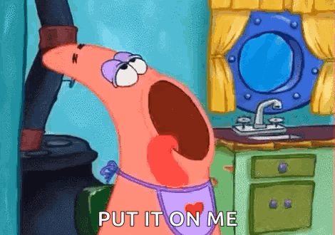 Patrick Star From Spongebob Squarepants Is Wearing A Pink Apron And Screaming . GIF