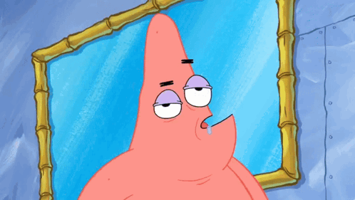Patrick Star From Spongebob Squarepants Looking At Himself In A Mirror GIF