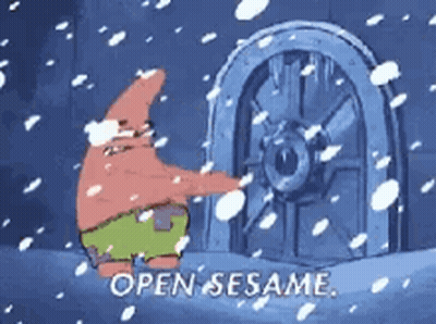 Patrick Star From Spongebob Squarepants Opens A Door In The Snow GIF