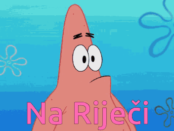 Patrick Star From Spongebob Squarepants Says Na Rijeci In Pink Letters GIF