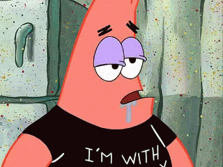 Patrick Star From Spongebob Wearing A Black Shirt That Says " I 'M With " GIF