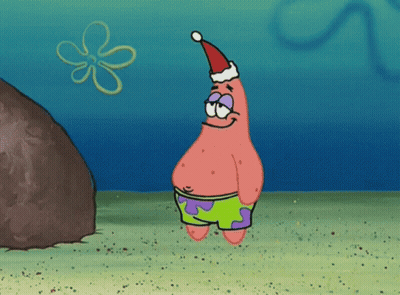 Patrick Star From Spongebob Wearing A Santa Hat And Shorts GIF