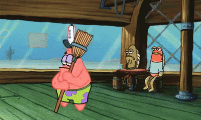 Patrick Star Holding Broom GIF