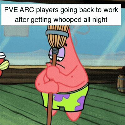 Patrick Star Holding Broom Pve Arc Players Going Back To Work GIF