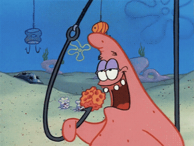 Patrick Star Holding Fishing Hook Eating Sponge GIF