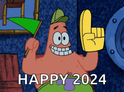 Patrick Star Holding Flag And Happy 2024 Sign GIF