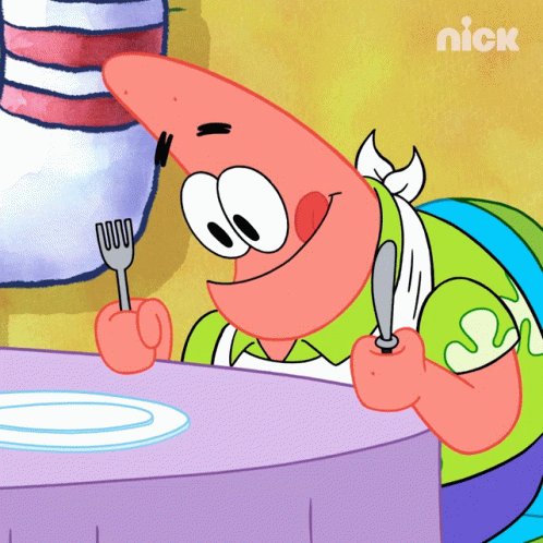 Patrick Star Holding Fork And Knife GIF