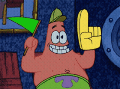 Patrick Star Holding Green Flag And Yellow Foam Hand GIF