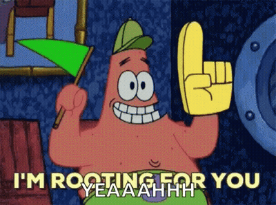 Patrick Star Holding Green Flag And Yellow Hand Sign GIF