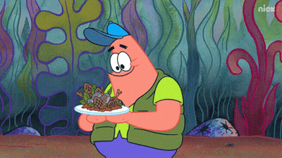 Patrick Star Holding Plate Of Food With Nick Logo GIF