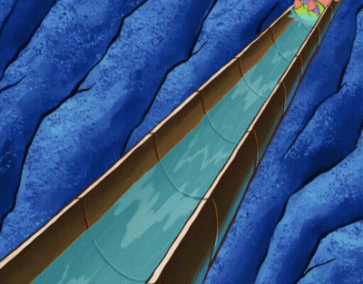 Patrick Star Is Going Down A Water Slide In A Cartoon GIF