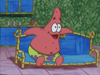 Patrick Star Is Sitting On A Couch With His Mouth Open . GIF