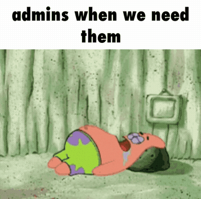 Patrick Star Laying On Ground Saying Admins When We Need Them GIF