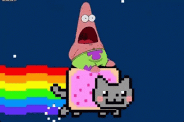 Patrick Star Riding A Rainbow Cat GIF