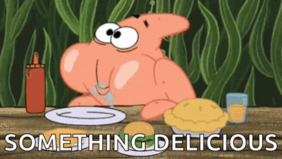 Patrick Star Sitting At Table With Something Delicious GIF
