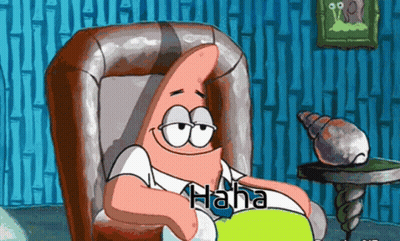 Patrick Star Sitting In Chair With Haha Shirt GIF