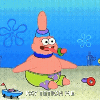 Patrick Star Sitting On Beach With Toy In Mouth GIF