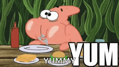 Patrick Star Sitting with Food and Ketchup