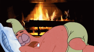 Patrick Star Sleeping In Front Of Fireplace GIF