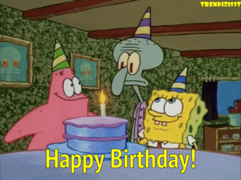 Patrick Star Squidward And Spongebob Are Celebrating A Birthday With A Cake GIF